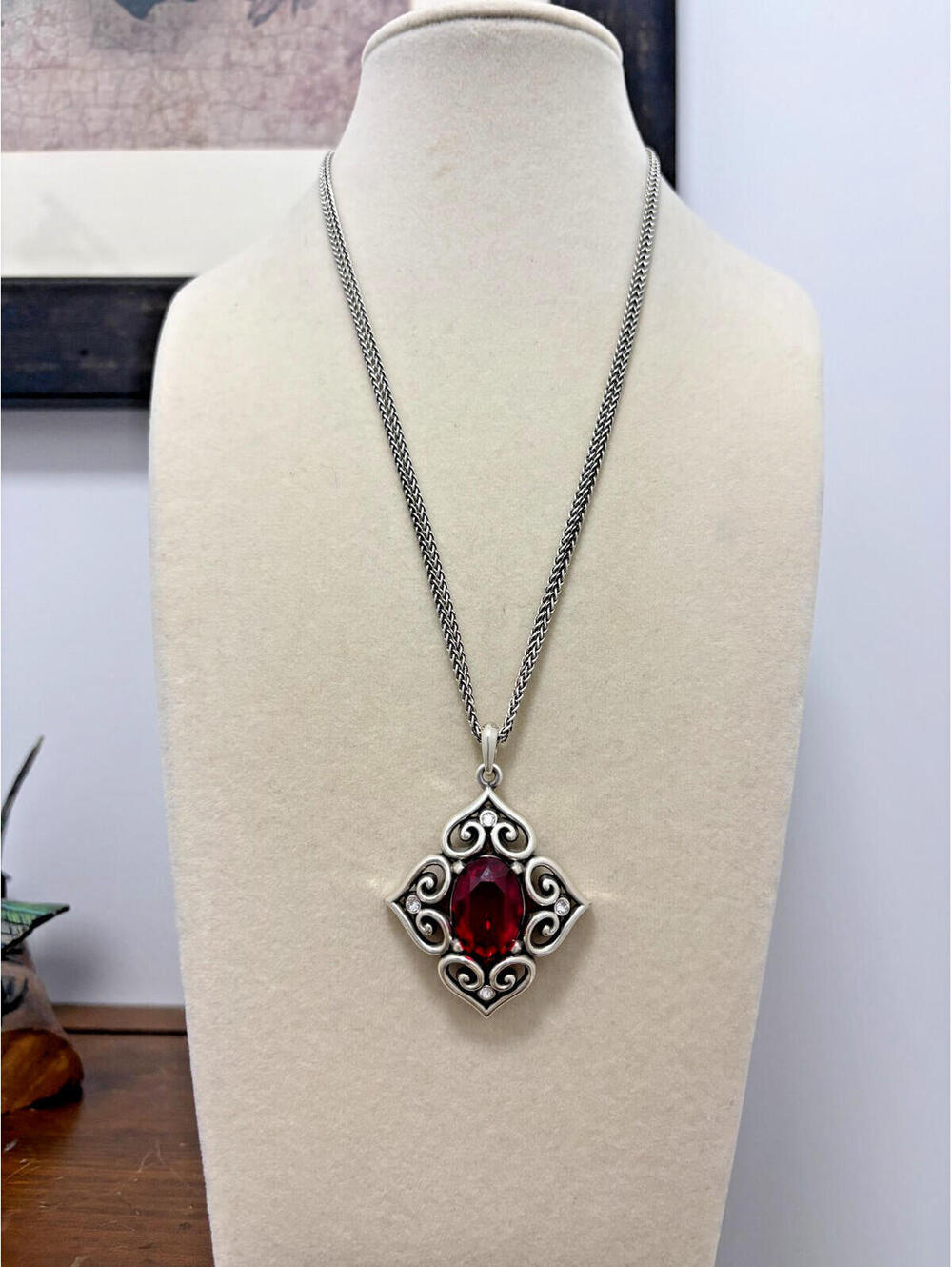 Brighton Alcazar Blaze Red Swarovski Crystal Silver Plated Convertible Necklace